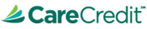 CareCredit logo featuring a stylized leaf and the text 'CareCredit' in green on a black background.