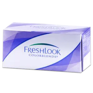 FreshLook ColorBlends contact lenses box in white and purple colors on a black background.
