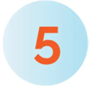 The number five in a blue circle with an orange outline