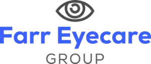 Farr Eyecare Group logo featuring an eye symbol and blue text on a black background