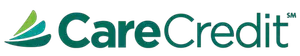 Care Credit logo featuring a stylized green tree on the left and the text 'Care Credit' in a modern sans-serif font on the right