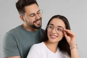 fashion couple modeling designer eyewear
