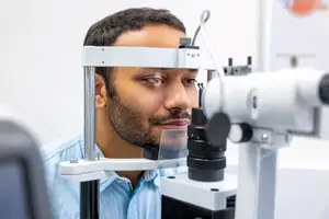 man having lasik pre op eye exam