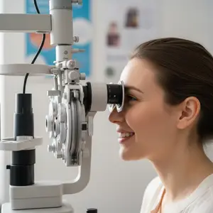 A woman undergoing an eye exam