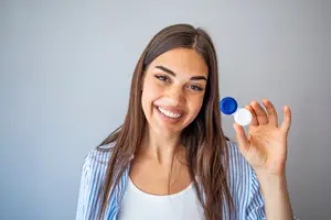 Woman carrying contacts case