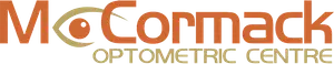 McConnack Optometric Centre logo featuring the name McConnack Optometric Centre in bold orange letters on a multicolored striped background