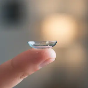 A contact lens in the hand of a person
