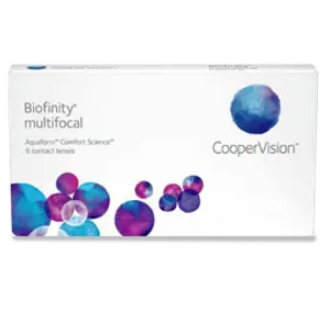 A box of Biofinity multifocal contact lenses by CooperVision.