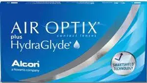 Air Optix Plus HydraGlyde contact lenses packaging by Alcon, a Novartis company