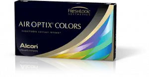 Air Optix Colors contact lenses box on a black background