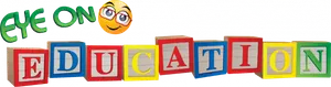 Educational toy blocks with 'Eye on Education' text and a smiling face