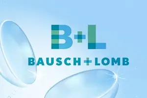 Bausch and Lomb logo featuring two overlapping lenses with a blue background