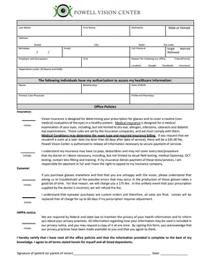 Powell Vision Center - Patient Information Form