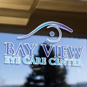 Bay View Eye Care Center logo with a stylized eye and text on a window